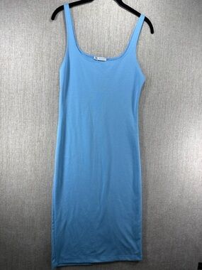 Zara Baby Blue Knit Bodycon Midi Dress Back Slit Size Large